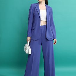 Tokyo Talkies Blue Shawl Neck Blazer With Trousers-image-6