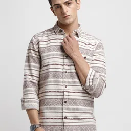 ODCC Self Design Spread Collar Long Sleeves Cotton Casual Shirt-picture-14