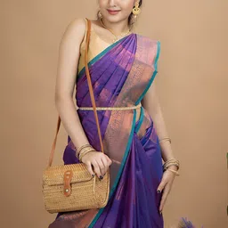 HELLA FASHIONS Ethnic Motifs Woven Design Zari Silk Saree-image-19