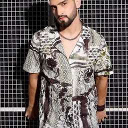 Anouk Men Cuban Collar Abstract Printed Cotton Relaxed Fit Casual Shirt-image-56