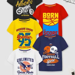 YK X Trampoline Boys Pack Of 5 Typography Printed Round Neck T-shirts-36
