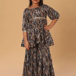 The Mini Trunk Girls Abstract Printed Kurta with Sharara-image-82