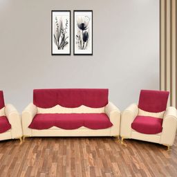 Aura Red 6 Pieces 5 Seater Velvet Sofa Covers-7