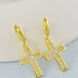 MEMOIR Gold-Plated Contemporary Stone Studded Hoop Earrings-image-60