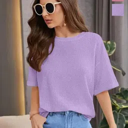 SRISARAS Women Pack of 2 Self Design Round Neck Cotton Relaxed Fit T-shirts-picture-10