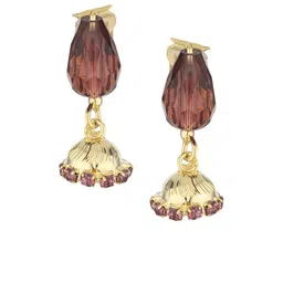 FirstBlush Gold-Plated Cubic Zirconia Stones Studded Dome Shaped Clip On Jhumkas-image-78