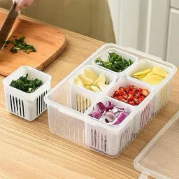 Plastic 6 Grids Draining Crisper Portable Divided Fruit Storage Container(2200ML) Storage Basket-image-24
