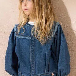 Angel & Rocket Girls Washed Windcheater Crop Denim Jacket with Embroidered-image-50
