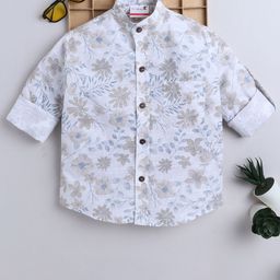 BAATCHEET Boys Comfort Fit Floral Printed Band Collar Cotton Casual Shirt-image-88