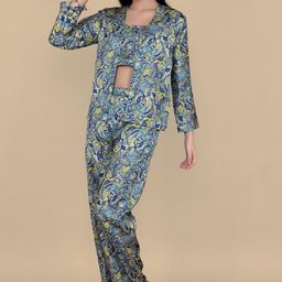 Kaajal by Vidhi Abstract Printed Shoulder Straps Crop Top & Shrug With Trousers-1