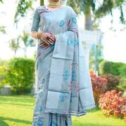 Areca Designer Ethnic Motifs Zari Linen Blend Banarasi Saree-20