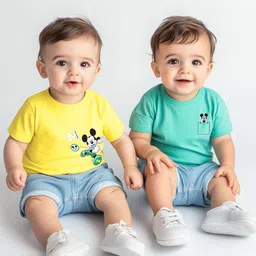 Nauti Nati Disney Boys Pack of 2 Mickey Mouse Printed Antimicrobial Jersey Cotton T-Shirts-image-7