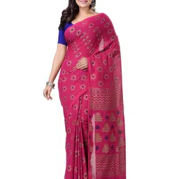 TANTLOOM Ethnic Motifs Pure Cotton Taant Saree With Blouse Piece-picture-38