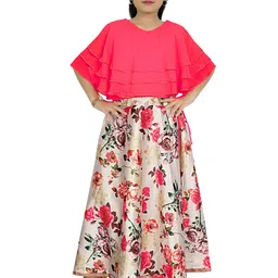 BAESD Girls Floral Digital Printed Cape Sleeve Fit & Flare Maxi Dress-10