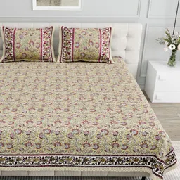 Urban Jaipur Green & Rust Floral 186 TC King Bedsheet with 2 Pillow Covers-image-61