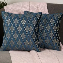 TANLOOMS Set Of 2 Blue Velvet Square Cushion Covers-image-21