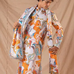 5 Stitch Men Abstract Printed Festive Silk Straight Kurta-picture-9