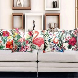HOME9INE White And Red 5 Pieces Abstract Printed Jute Cotton Square Cushion Covers-26