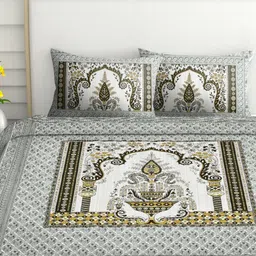 Spangle Grey & White Printed Cotton 260 TC King Bedsheet Sets -2.74 m x 2.54 m,-image-90