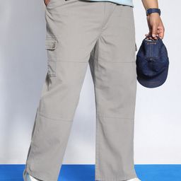 Urbano Plus Men Loose Baggy Fit Cotton Cargos Trousers-image-99