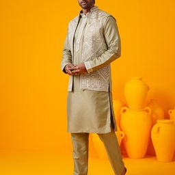 SOJANYA LUXE Men Floral Embroidered Regular Thread Work Kurta with Trousers-image-57