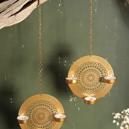 Homspurts Gold-Toned Set of 2 Candle Holder-image-4