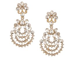 Kord Store Gold-Plated Artificial Stones Studded Floral Shaped Drop Earrings-32