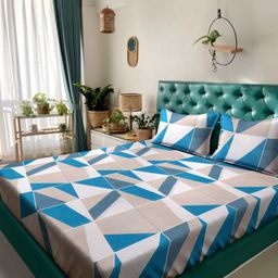 Myntra Elegant Homes Multicoloured Geometric 300 TC King Bedsheet with 2 Pillow Covers-image-23