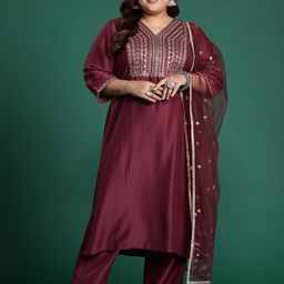 Anouk Women Ethnic Motifs Embroidered Regular Kurta with Trousers & With Dupatta-image-91