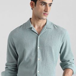 Mufti Men Slim Fit Textured Cuban Collar Casual Shirt-picture-28