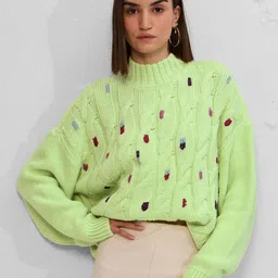 The Souled Store Women Cable Knit Printed Pullover-picture-0