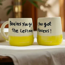 Lupaava White & Yellow Handcrafted and Hand Painted Printed Ceramic Glossy Mugs Set of Cups and Mugs image 2