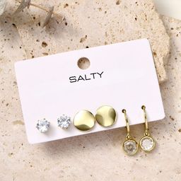 SALTY Gold-Plated Set Of 3 Contemporary Artificial Stone Studded Studs Earrings-0
