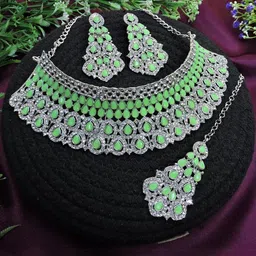 VATSALYA creation Rhodium-Plated Artificial Stones Alloy Jewellery Set-image-14