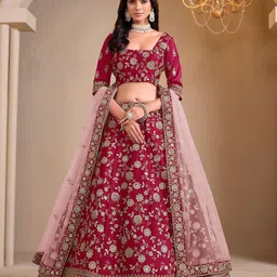 ODETTE Floral Embroidered Square Neck Sequinned Semi-Stitched Lehenga Choli-image-50