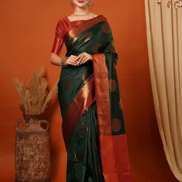 WINKLECART Ethnic Motifs Woven Design Zari Pure Silk Banarasi Saree-image-92