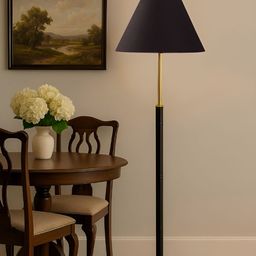 Devansh Yellow & Black Frustum Wooden Floor Lamp-picture-1