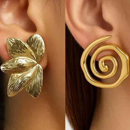ISHTAARA Gold-Plated Artificial Stones and Beads Stainless Steel Earrings-picture-14