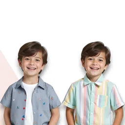 KIDGARB Multi Polycotton Cutaway Collar Printed Shirts-image-47