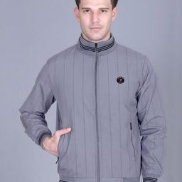 MOUNTAIN COLOURS Men Mock Collar Striped Windcheater Bomber Jacket-image-82