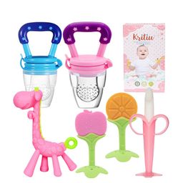 Kritiu 6 Pack Pink & GreenSilicone Fruit & Animal Shaped Teethers-55