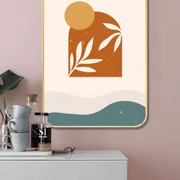SAF White & Orange Abstract Sunset Botanical Printed MDF Wooden Wall Art-27