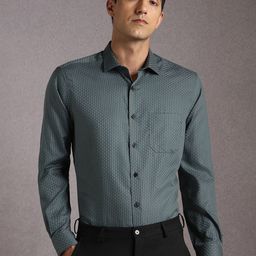 Louis Philippe Men Textured Spread Collar Pure Cotton Formal Shirt-image-21