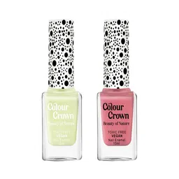 CROWN Set Of 2 Longwear Glossy Finish Nail Enamel - 10 ml Each - Peach & Lime Duo-9