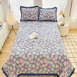 JC HOME Blue & White Printed Cotton Double Super King Bed & Pillow Cover-image-98