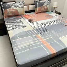 Pure Decor Blue & White 300 TC King Bedsheet with 2 Pillow Covers-image-95