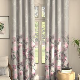 URBAN SPACE Pink Pack of 2 Floral Printed Digital Winter Crocus Long Door Curtains-23