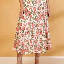 Fabindia Floral Printed Cotton Flared Midi Skirt-image-17