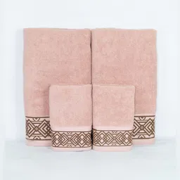 Myntra Elegant Homes Peach-Coloured & Brown 4 Piece Printed Cotton 520 GSM Towel Set-17