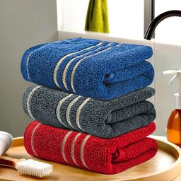 Aura Red & Grey 3 Pieces Cotton 350 GSM Bath Towels-image-65